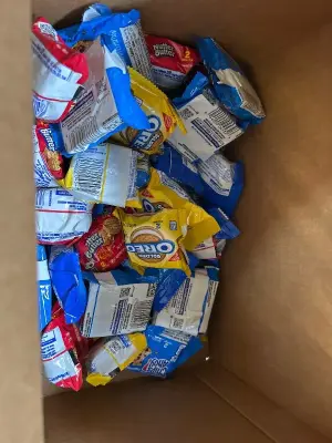 box of assorted various cookies