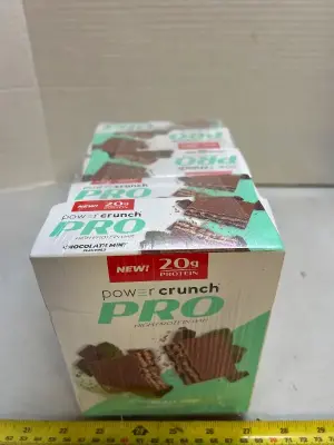 five count 4 pack boxes, boxes of power crunch, pro high protein bar, chocolate mint flavor