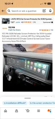 2ct pallsade screen protector for 2026 Hyundai