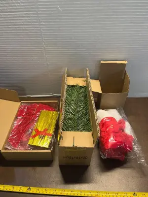 Christmas bow decoration, Christmas garland, Santa hat