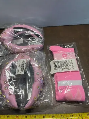2ct pink cancer symbol headbands , size 9-11 cancer symbol socks