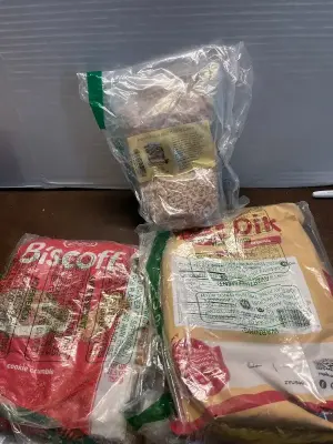 Biscoff cookie crumb (opened) 26.5OZ , organic natural cocoa powder 2.2lb , peanut butter, mini baking chips exp 08/2027