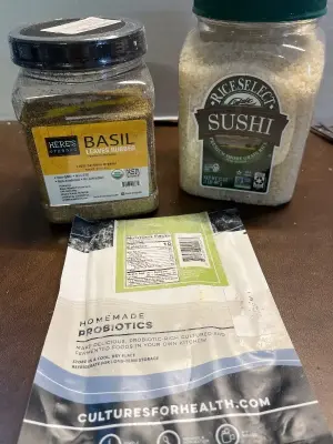 premium short grain rice32oz, basil leaf rubbed 5OZ, handmade probiotics