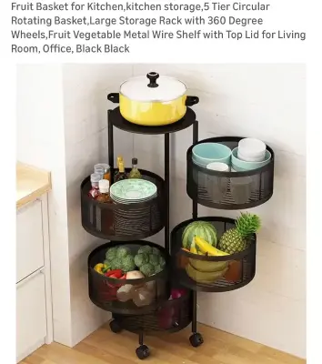 5 tier circular rotating storage rack with wheels (similar to picture)