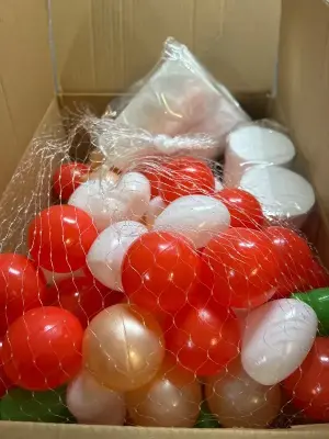 balls, foam circles, stickers