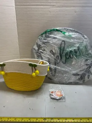 decorative basket and welcome, sign, and sticker pack