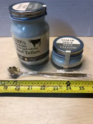 2 boxes of 14oz beef tallow with flower spoon and small jar of Samar spice exp:09/30/2027