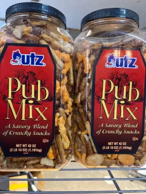 two large jars of pub mix snack mix best before September 2026