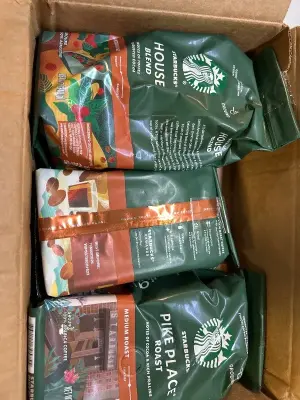 three count 12 ounce bags of Starbucks medium roast ground coffey best before March 31, 2026