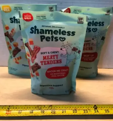3 bags 8oz shameless pets soft and chewy meaty tenders with fiber dog treats exp:12/16/2027