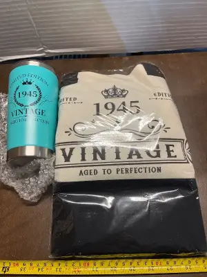 20oz tumbler, 1945 vintage bag