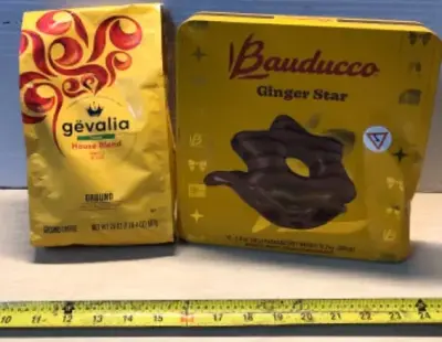 20oz gevalia ground coffee 10/13/2026 12.7oz package of Bauducco giver star cookies exp:10/29/2026