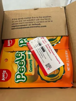 box of eight packs of Amos peeler’s gummy mango