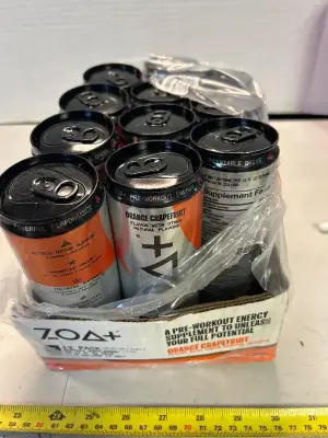 12. Pack of orange grapefruit flavor pre-workout energy drink, August 2025.