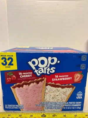 two count mega value 32 packs of cherry and strawberry pop tarts