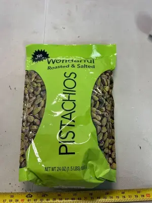 24 ounce bag of pistachios with no shell best if used by December 2028