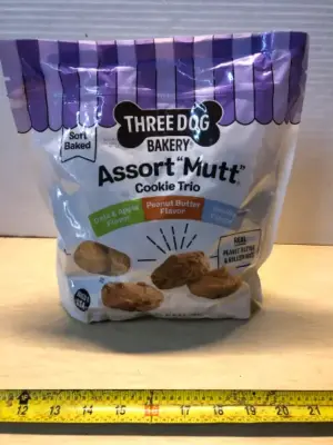 48oz three dog bakery assort mutt cookie trio dog treats exp:04/2027