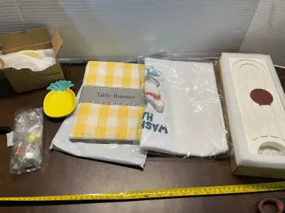 faucet mat, towels , tablet runner & 2pcs ceramic relish