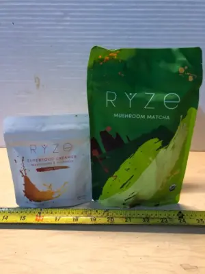 2 bags Ryse mushroom matcha 6oz each exp:06/26/2027, Ryse superfood creamer 1oz exp:07/21/2027