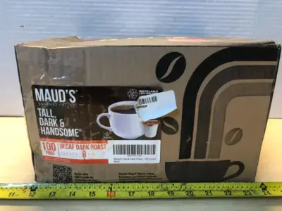 Mauds tall dark and handsome coffee kcups (opened)
