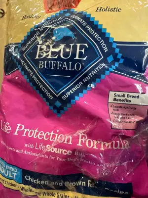 15lb blue buffalo small breed exp: 04/27 (bag has been taped)