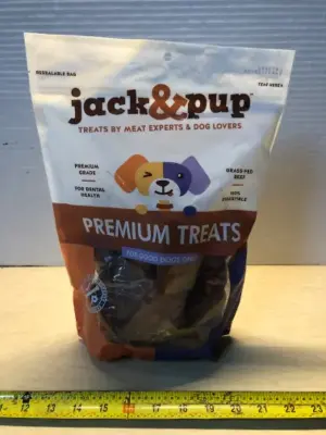 Bag of jack & pup premium dog treats exp:12/20/28