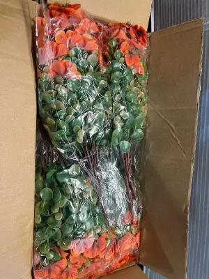 box of artificial flowers
