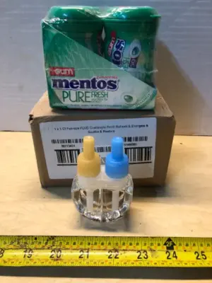 4 pack mentos pure fresh gum exp:3/20/26, 4 frebreeze refresh refills
