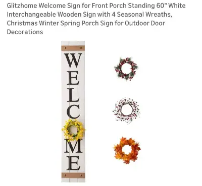 Wooden welcome sign with wreath decorations (similar to image)