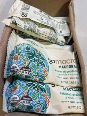 lots of organic vegan gluten-free granola and coconut macro bar 09/26