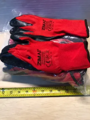 10 pairs black and red work gloves