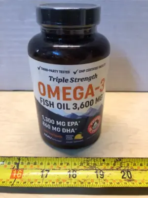 Bottle Omega-3 fish oil 3,600mg 180 soft gels exp:8/27