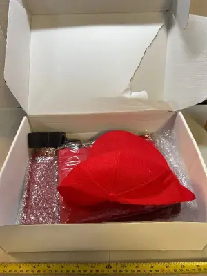 Hat, apron, and food tray