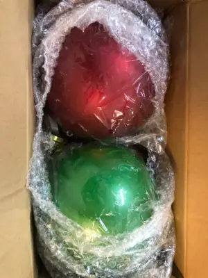 Box of Christmas party decorations