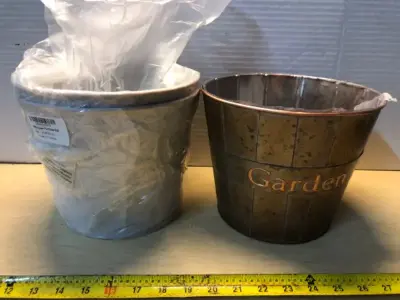 3 pc metal flower pots