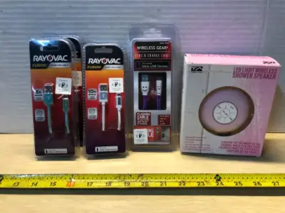 2 android 6ft cables, 10ft android cable, flashing android cable, LED shower speaker