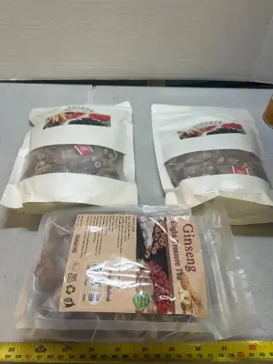 two count bags of ginseng, five treasure teabags, one bag of ginseng eight treasure teabags