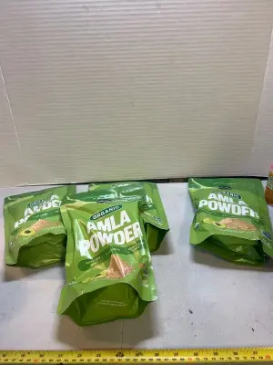four count 16 ounce bags of AMLA powder, an ancient sour berry plant-based sourced from India
