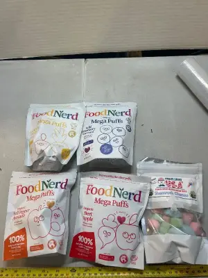 four count bags of free, dried food, puffs one bag of freeze dried marshmallow bites