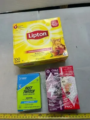 100 pack of lipton black tea bags gatorade, glacier freeze drink mix and 2 cirkul bottle flavor inserts