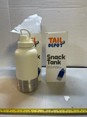 two count three-piece snack tank three and one water bottle with built-in pet food and water bowls