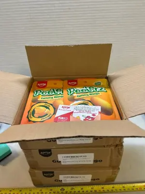 3 boxes of 8 packs of amos gummy mango peelerz
