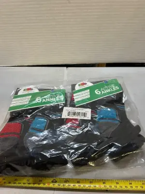 two count six pack of boys ankle socks, size large