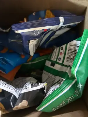 box of chips, mostly in date