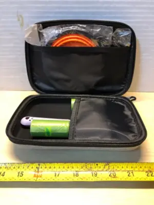 Pet travel case with baggies and scooper and collapsible water bowl and collapsible food bowl