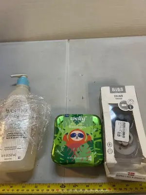 18 fl oz aveeno baby, 2 pack pacifier, 48 pack of bandaids