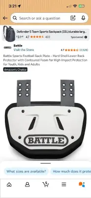 Battle Sports Football Back Plate