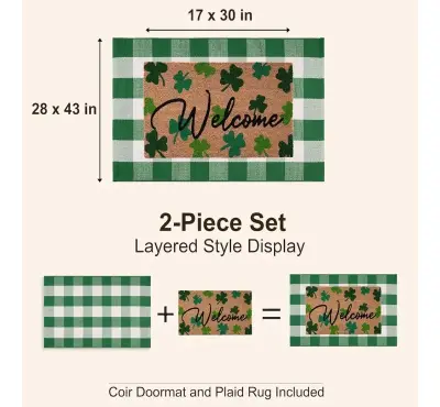 Fallovea natural layered doormat set coir rug 17”x30” cotton rug 28x43” (similar to image)