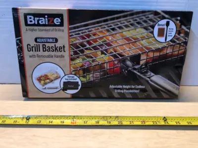 Braize adjustable grill basket with removable handle