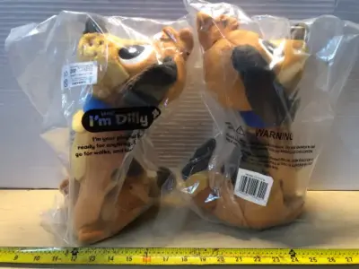 2 Dilly Dog plush toys